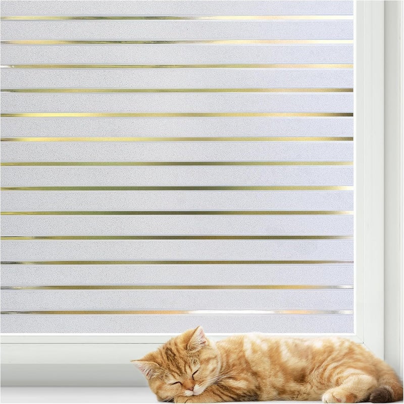 rabbitgoo Window Privacy Film, Frosted Glass Privacy Film, Window Frosting Cling for Glass, Non Adhesive Static Cling Front Door Covring, Anti-UV Reeded Blinds Sticker, Striped Pattern, 17.5" x 157.4" - Image 1